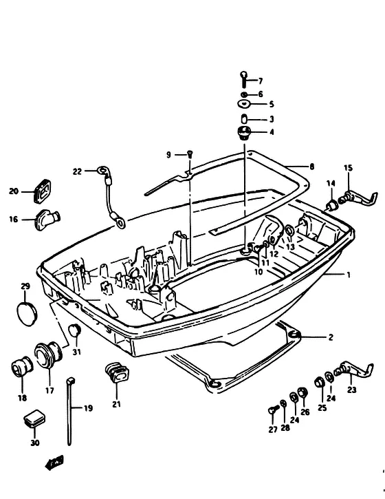 Нижняя крышка (NOTE : REFER TO FIG.37A(F-14) FOR MODEL:97~99) для Suzuki DT40 WS/L/LL/L2/UL; WRS/L/LL/L2/UL; WKS/L/LL/L2/UL; WKRS/L/LL/L2/UL