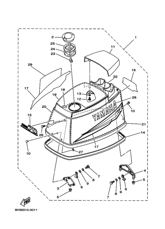 Верхний капот в сборе для Yamaha 60 ET(D)OL