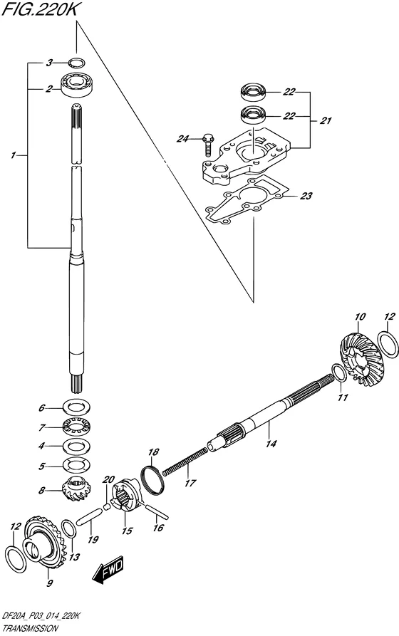 Трансмиссия ((DF20AT P03)) для Suzuki DF9.9B S/L; RS/L; TS/L
