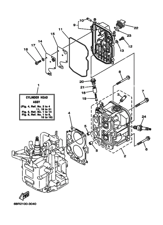 Цилиндр и картер 2 для Yamaha F6 MHL/S