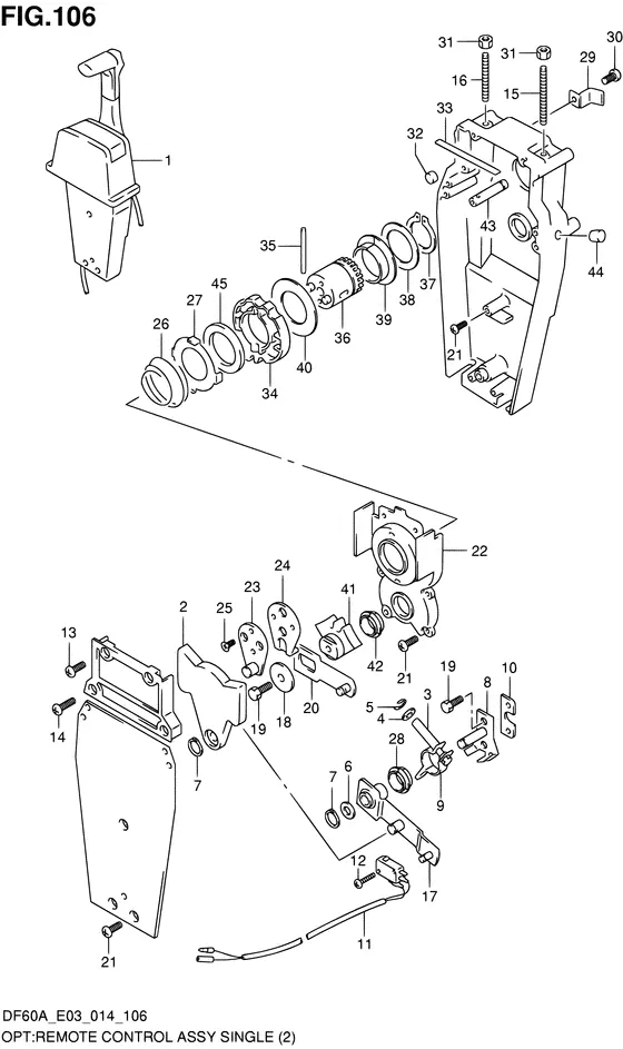 "опция: узел дистанционного управления ((2)) для Suzuki DF50A QHS/L; T(H)S/L