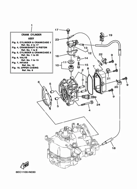 Цилиндр и картер 1 для Yamaha F6 MHS/L