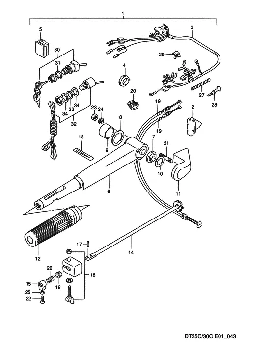 Опция: румпель ((MODEL:93~00)) для Suzuki DT30C S/L; RS/L