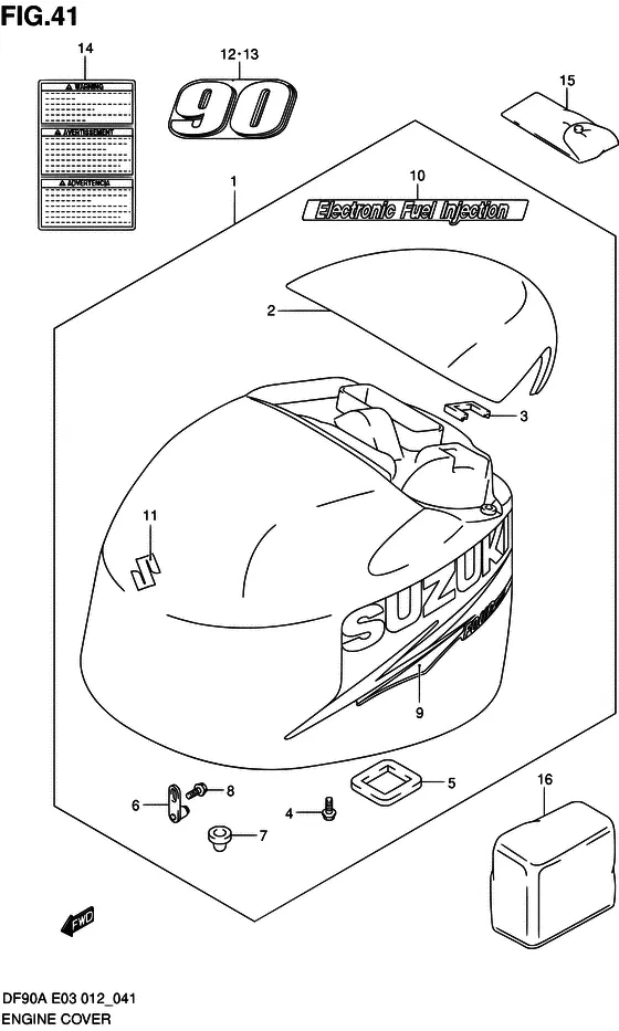 Крышка двигателя ((DF90A E03)) для Suzuki DF80A T(H)L/X