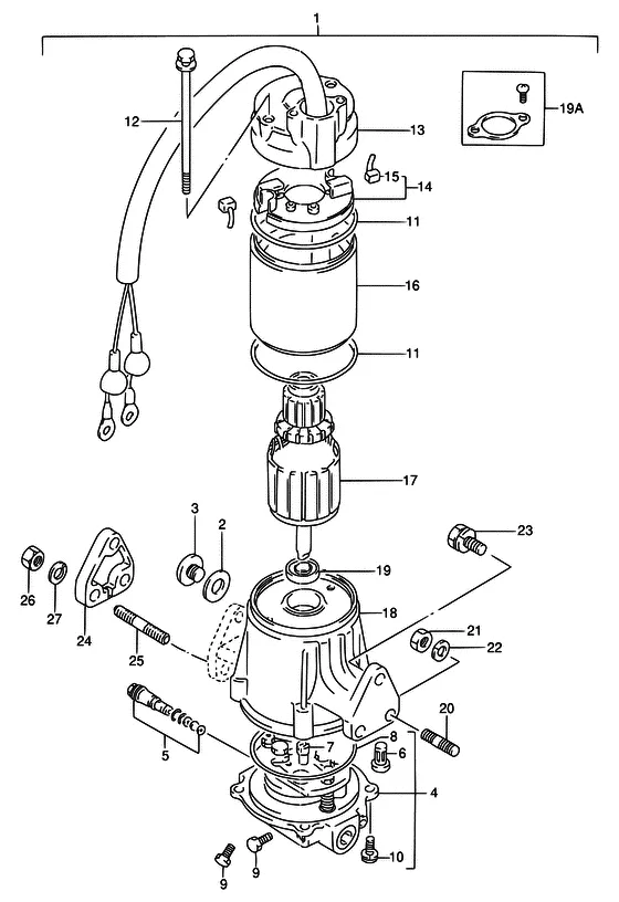 Силовой привод ((MODEL:90~95); NOTE : COLOR : 0ED (GRAY) REFER TO FIG.49 (H-5) FOR MODEL:96~00) для Suzuki DT140 L/UL