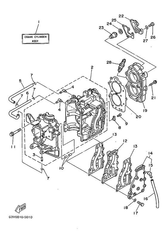 Цилиндр и картер для Yamaha 9.9 MHS/L