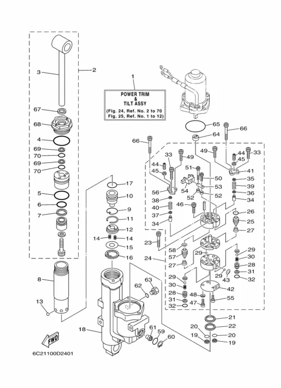 Система гидроподъёма и наклона в сборе (see для Yamaha F60 E(T/H)L/X