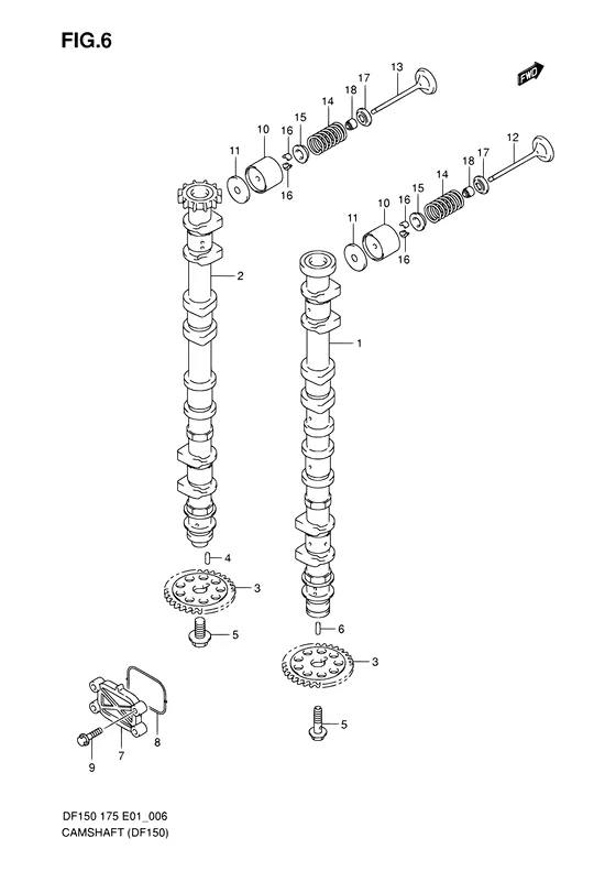 Распредвал ((DF150); NOTE : REFER TO FIG.7 (B-10) FOR DF175) для Suzuki DF175 (Z)TL/X