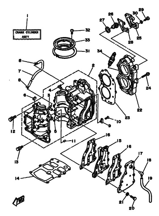 Цилиндр и картер для Yamaha 15 WHS/L