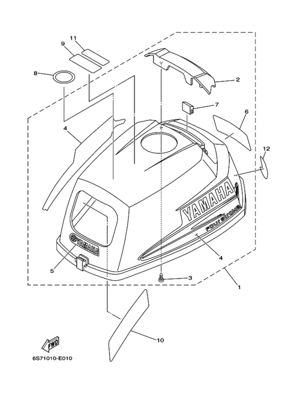 Верхний капот в сборе для Yamaha F2 MHS/L