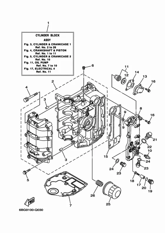 Цилиндр и картер 1 для Yamaha F30 E(H/D/T)S/L/X