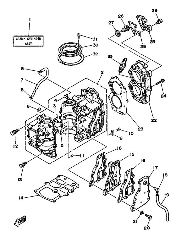 Цилиндр и картер для Yamaha 9.9 MHS/L