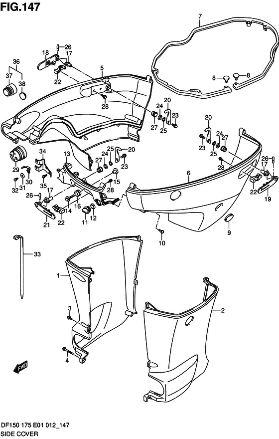 Боковая крышка ((DF150T E01)) для Suzuki DF150 (Z)TL/X