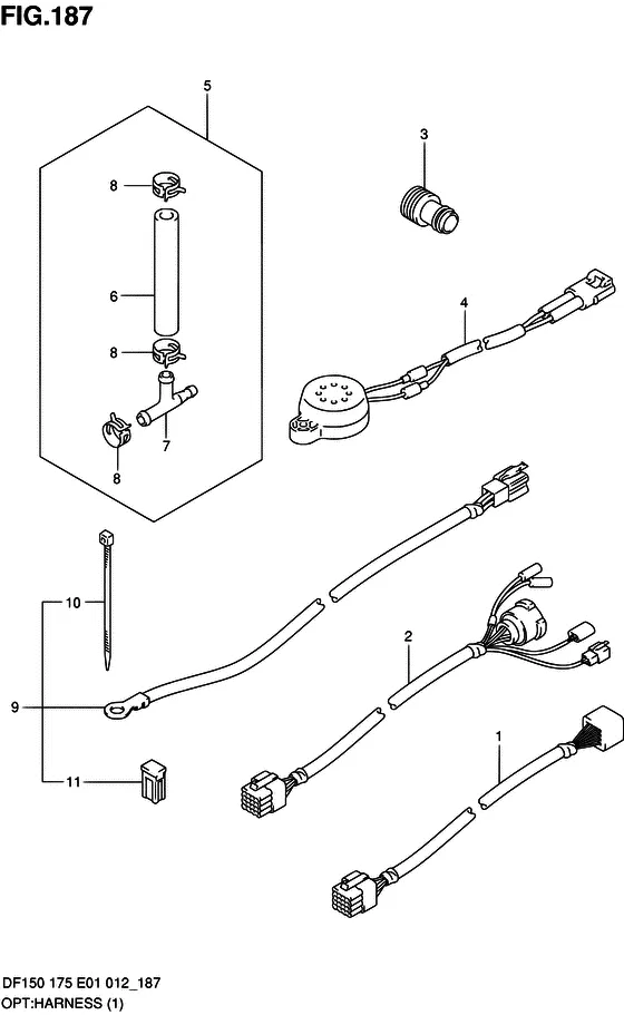 Опция: жгут проводов ((1) (DF175T E01)) для Suzuki DF150 (Z)TL/X