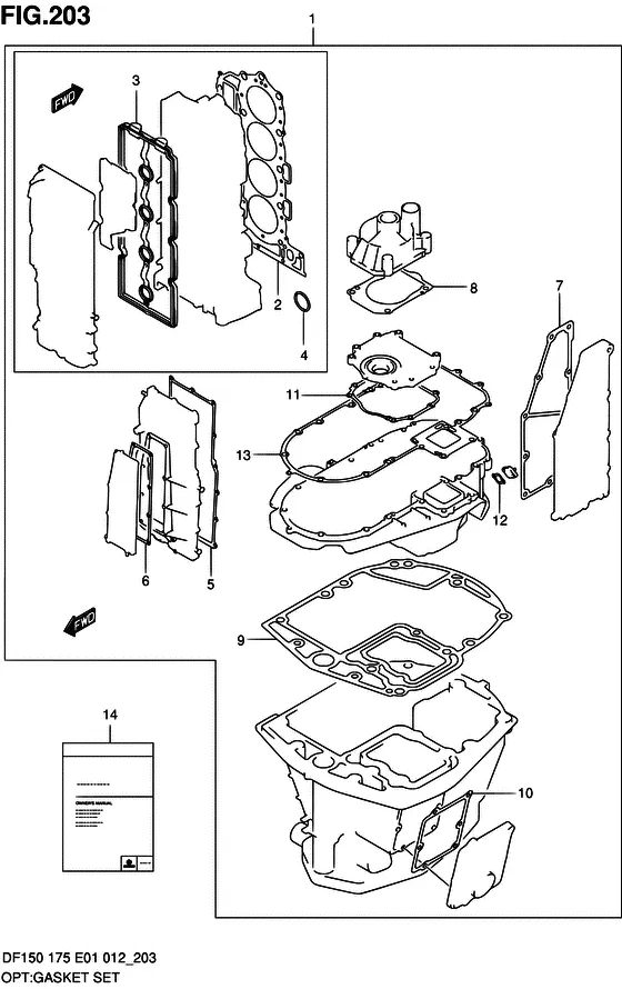 Опция: комплект прокладок ((DF150Z E40)) для Suzuki DF150 (Z)TL/X