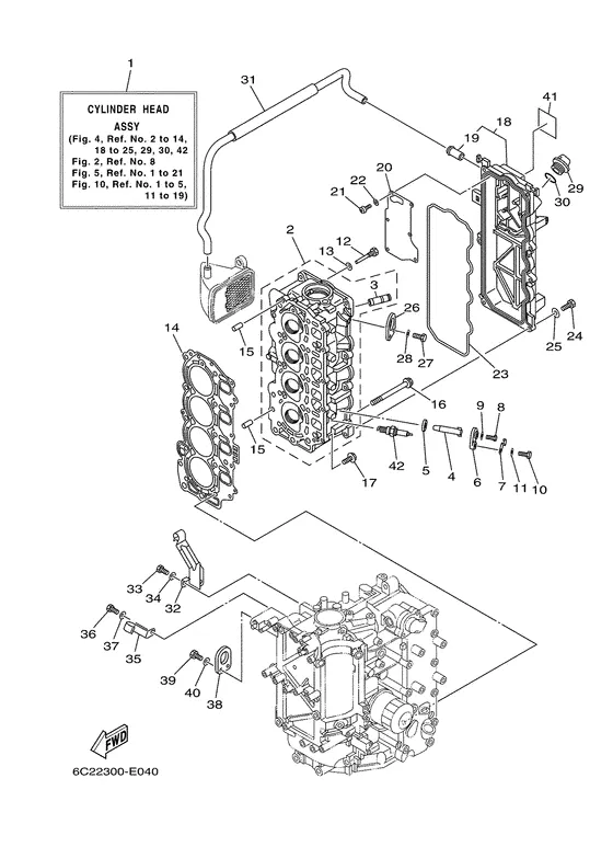 Цилиндр и картер 2 для Yamaha F40 ETL