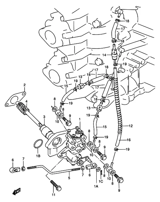 Масляный насос (NOTE : REFER TO FIG.7A(B-14) FOR MODEL:95~99) для Suzuki DT65 S/L/LL