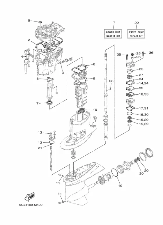 Ремонтный комплект 2 для Yamaha F40 ETL