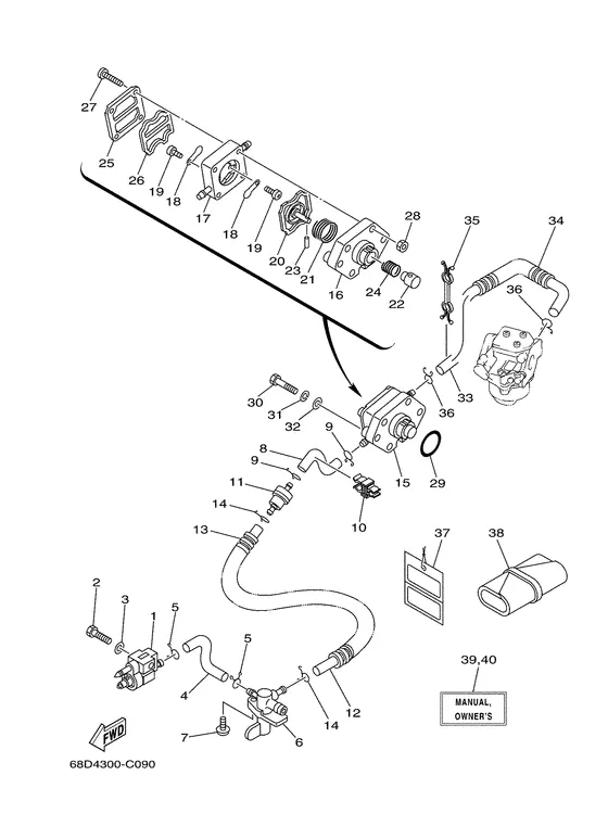 Топливная система 2 для Yamaha F4 MHS/L