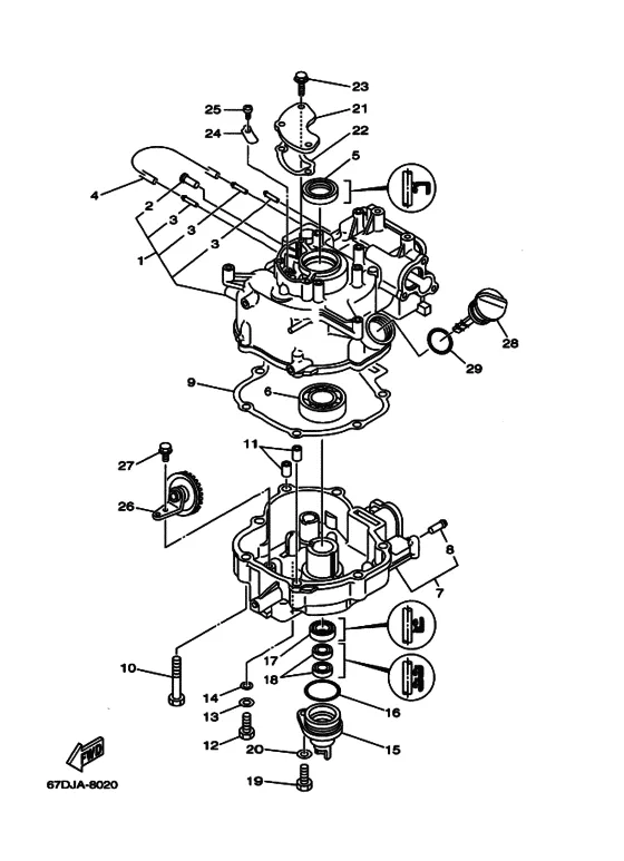 Цилиндр и картер 2 для Yamaha F4 MHS/L
