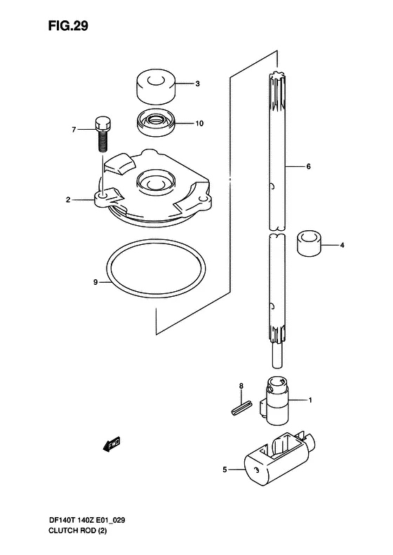 Тяга привода сцепления ((DF140T/WT:682149~); NOTE : REFER TO FIG.30(E- 7) FOR DF140Z/WZ:~680233 REFER TO FIG.31(E- 8) FOR DF140Z/WZ:680234~) для Suzuki DF140 (Z)TL/X; W(Z)TL/X