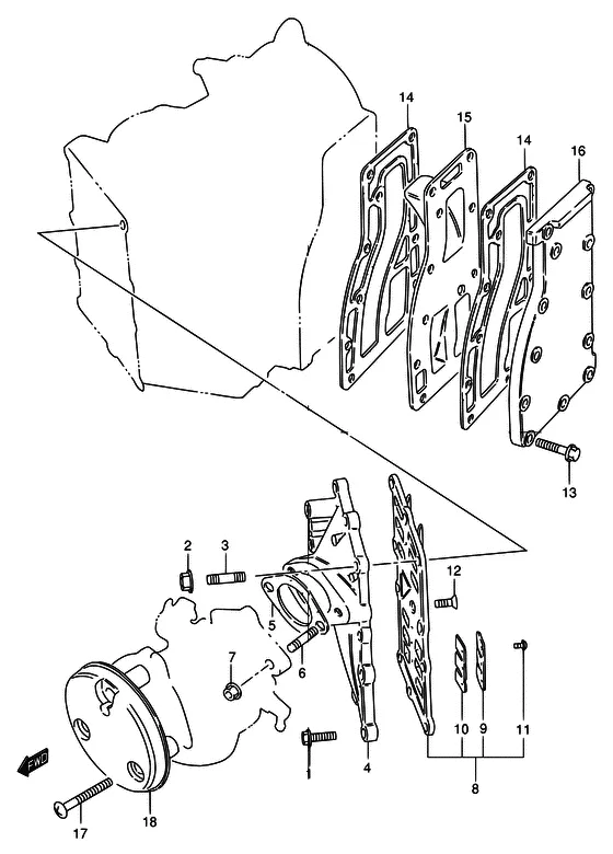 Кожух впускного коллектора ((DT25/30); NOTE : REFER TO FIG.4(B- 5) FOR DT25K) для Suzuki DT25 KL
