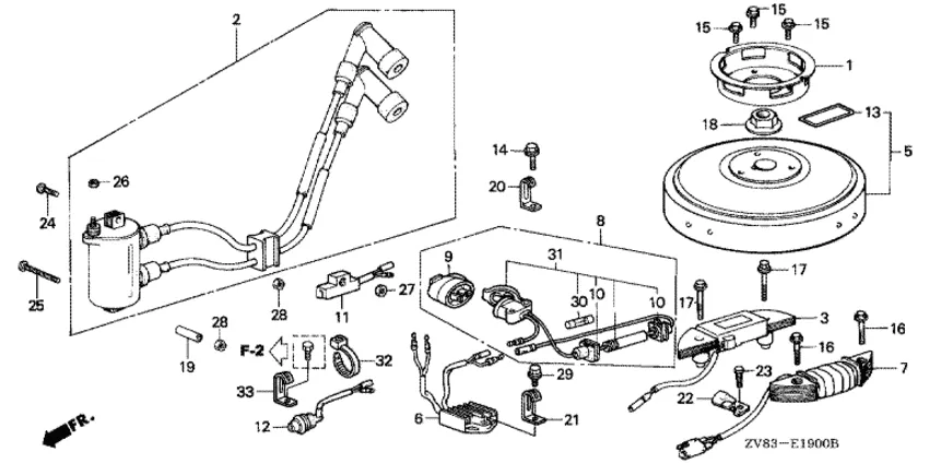 Катушка зажигания и маховик (bf6b/bx/d6,bf8ax/b/bx) для Honda 8