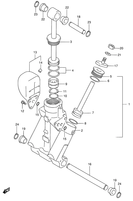 Цилиндр гидроподъема ((MODEL:98~00); NOTE : REFER TO FIG.40(F- 7) FOR MODEL:01~09) для Suzuki DF70 TL/X; WT(H)L/X