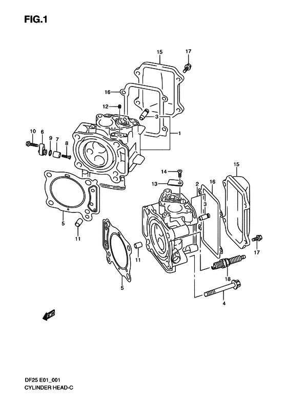 Головка цилиндра для Suzuki DF25 V-twin S/L; RS/L; QS/L; TS/L