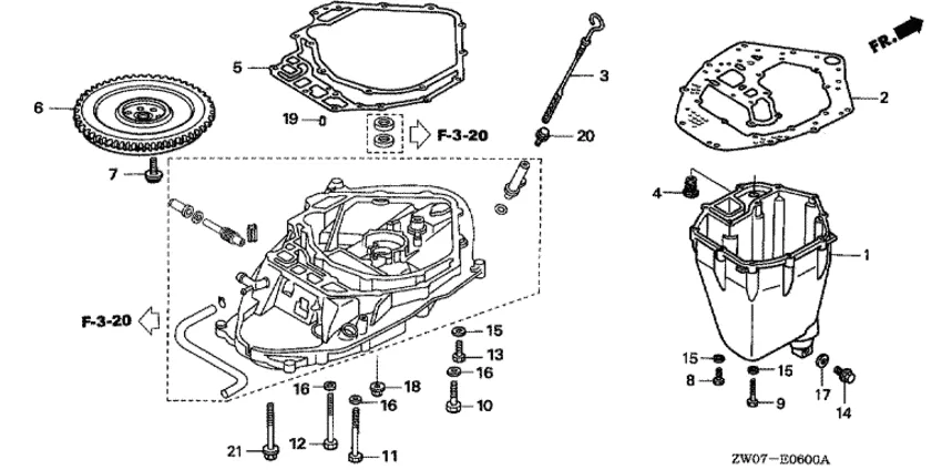 Корпус крепления и масляный поддон для Honda 75
