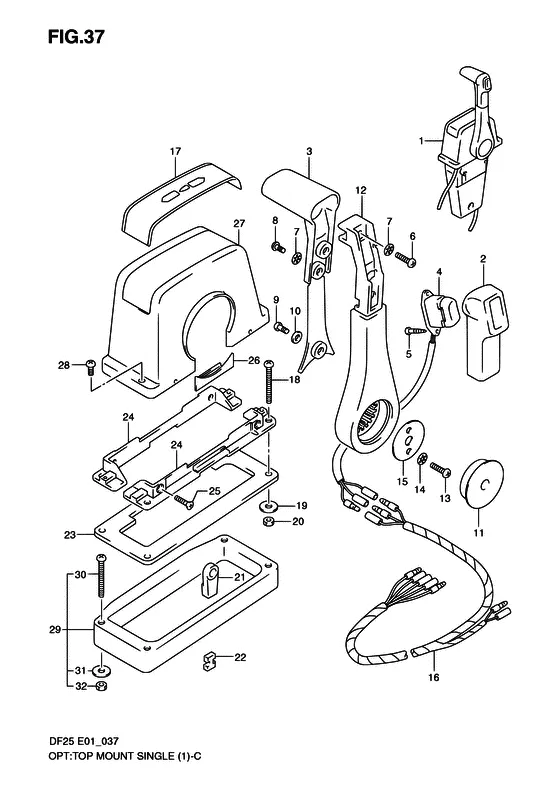 Опция: устанавливаемый сверху пульт ду ((1)) для Suzuki DF25 V-twin S/L; RS/L; QS/L; TS/L