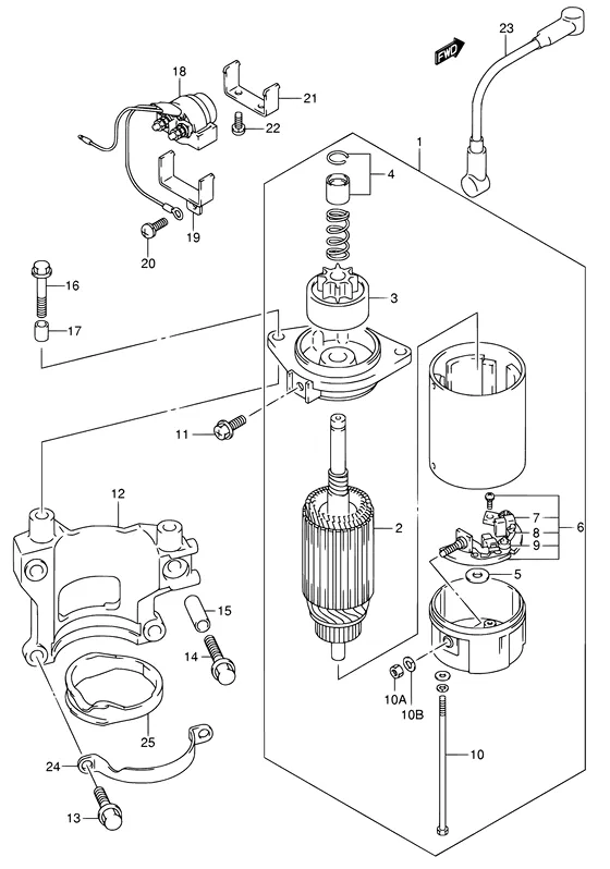 Стартер электрический (NOTE : REFER TO FIG.26(E- 3) FOR MODEL:05~) для Suzuki DF9.9 S/L; RS/L
