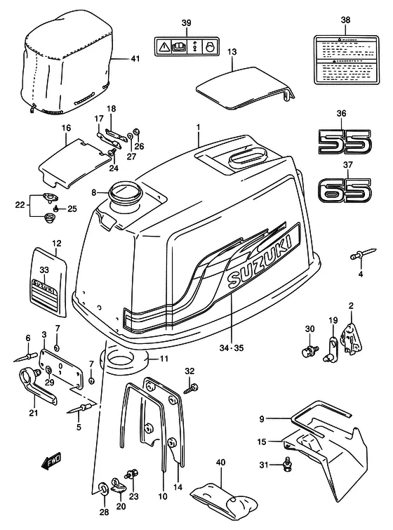 Крышка двигателя ((MODEL:98,99); NOTE : COLOR : 0ED (GRAY)) для Suzuki DT65 S/L/LL