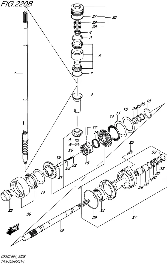 Трансмиссия ((DF200Z,DF225Z,DF250Z)) для Suzuki DF250 (Z/T)X/XX