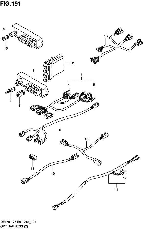 Опция: жгут проводов ((2)) для Suzuki DF150 (Z)TL/X
