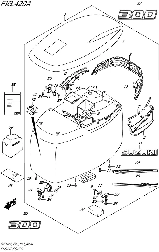 Крышка двигателя ((DF300A E03)) для Suzuki DF250A PX/XX