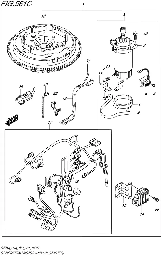 Опция: стартерный мотор ((MANUAL STARTER) (DF30AQ P01)) для Suzuki DF30A S/L; TS/L; THS/L; QHL