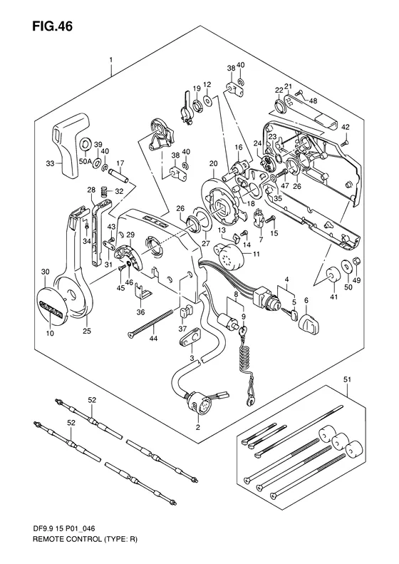 Дистанционное управление ((TYPE:R); NOTE : REFER TO FIG.47(H- 5) FOR TYPE:R,MODEL:05~) для Suzuki DF9.9 S/L; RS/L