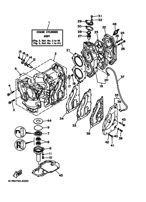 Цилиндр и картер для Yamaha 25 (E)MHS/L