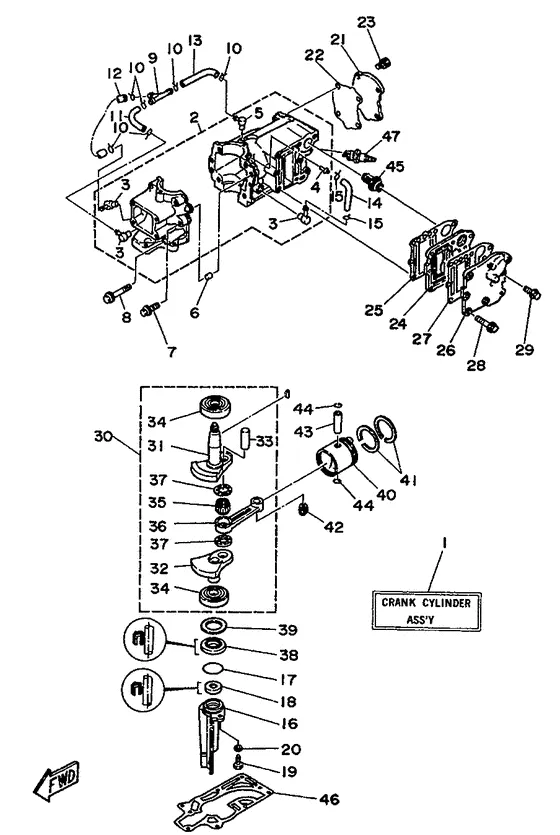Цилиндр и картер для Yamaha 5 MHS/L