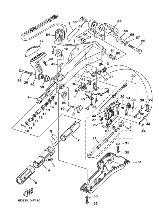 Рулевой механизм 1 для Yamaha F95 ETL/X