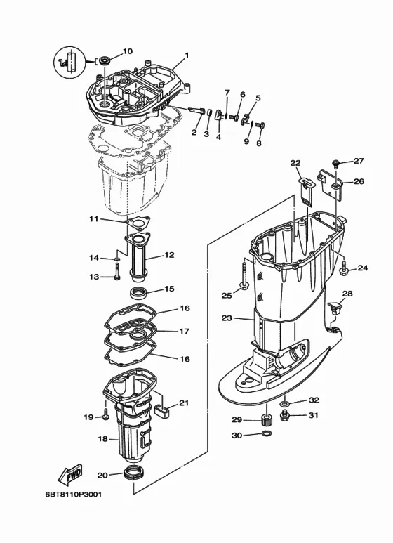 Верхний корпус для Yamaha F30 E(H/D/T)S/L/X