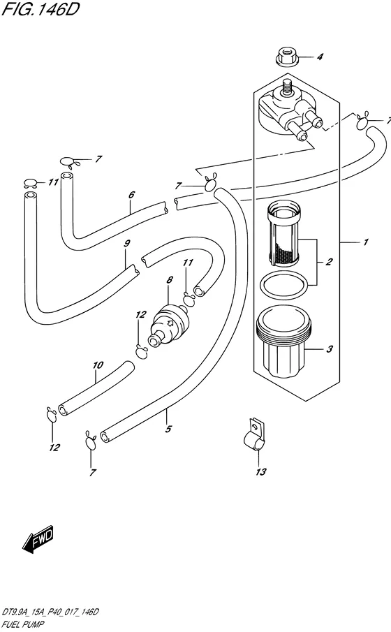 Топливный насос ((DT9.9AK P40)) для Suzuki DT15A S/L; KS/L