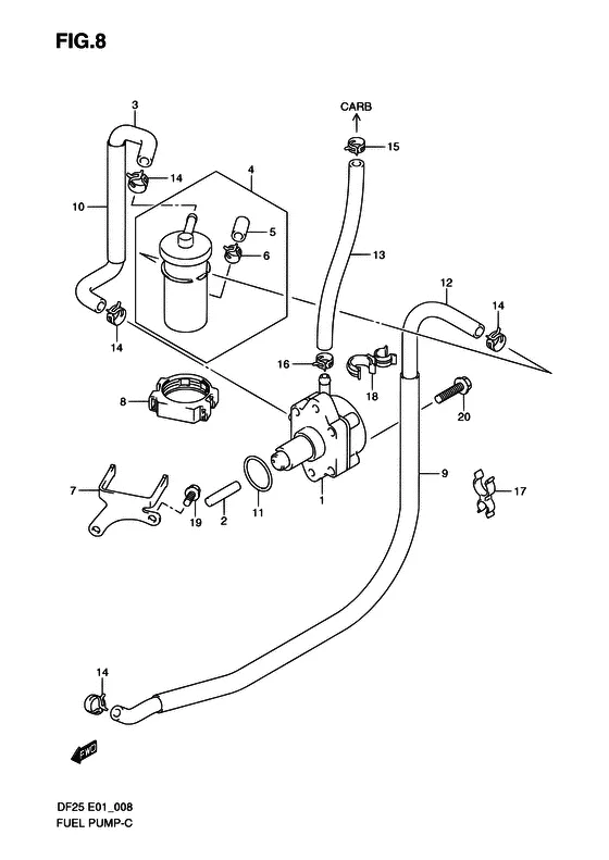 Топливный насос для Suzuki DF25 V-twin S/L; RS/L; QS/L; TS/L