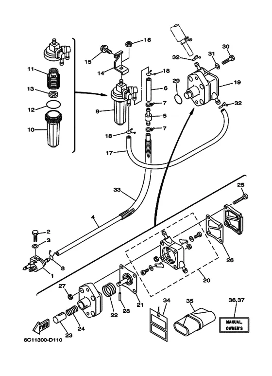 Топливный кран для Yamaha F50 E(D/H/T)L/X
