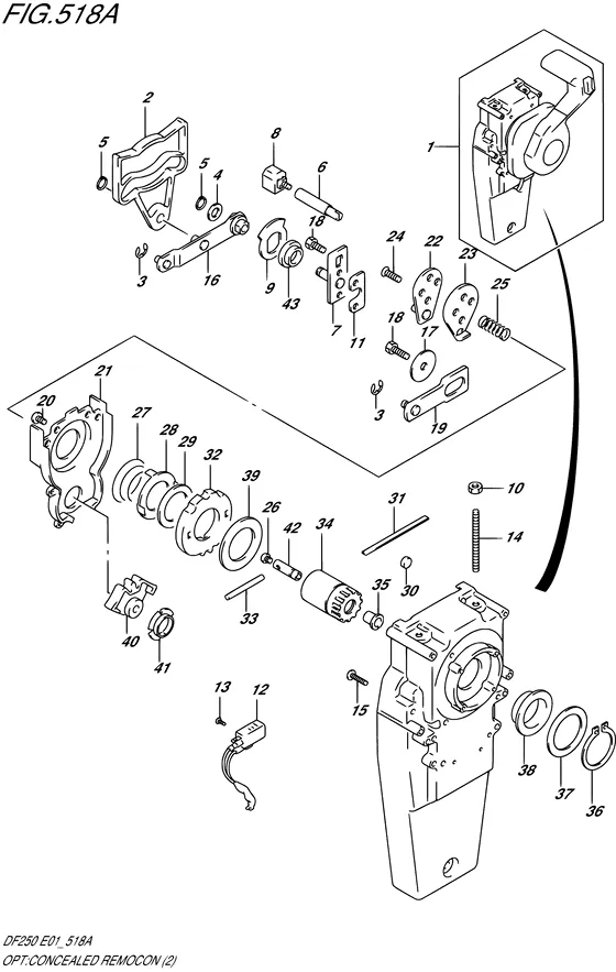 Опция: скрытый пульт дистанционного управления ((2)) для Suzuki DF225 (Z/(W)T)X/XX