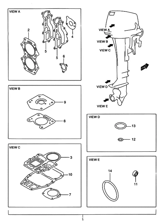 Опция: комплект прокладок для Suzuki DT15 S/L; KS/L/UL