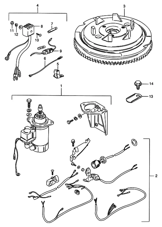 Опция: электрическое оборудование ((MANUAL STARTER)) для Suzuki DT25 S/LL/XL; KS/LL/XL