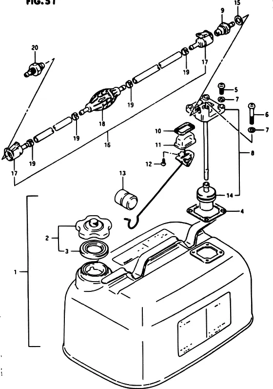 Топливный бак ((DT40C/MODEL:87/E06)) для Suzuki DT40 WS/L/LL/L2/UL; WRS/L/LL/L2/UL; WKS/L/LL/L2/UL; WKRS/L/LL/L2/UL