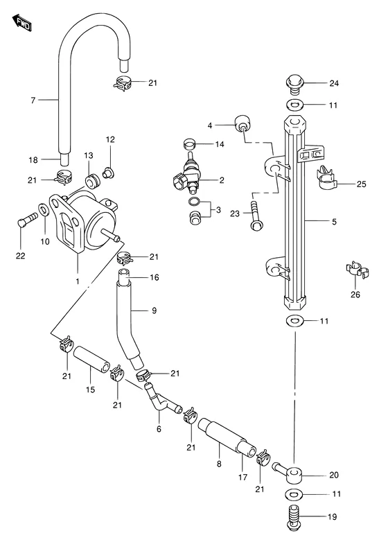 Топливная форсунка ((*); NOTE : (*) : DF60:971544~MODEL:09 DF70:972016~MODEL:09) для Suzuki DF60 TL/X